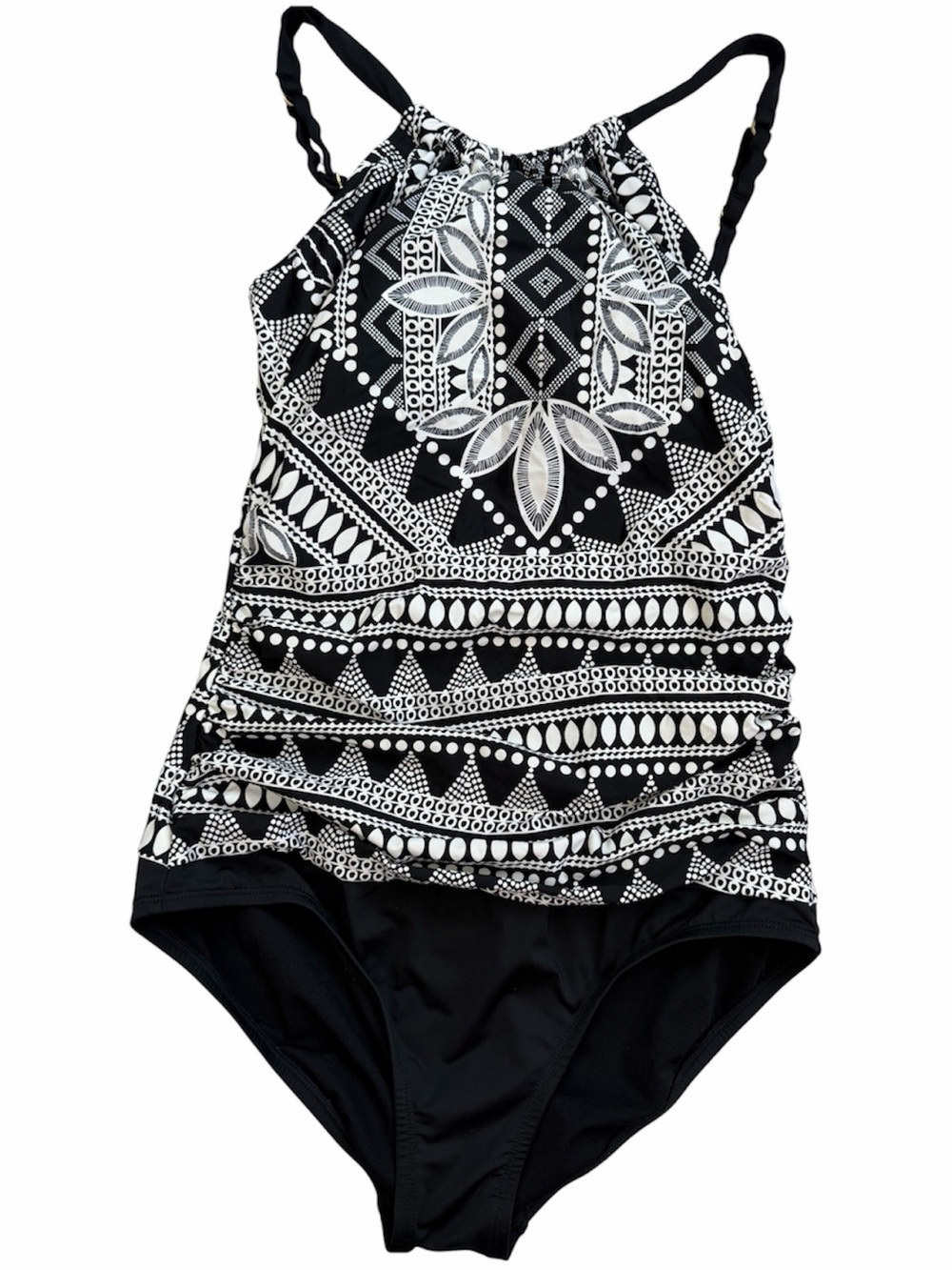 Jantzen Black & White Geometric Tank One-Piece Swimsuit